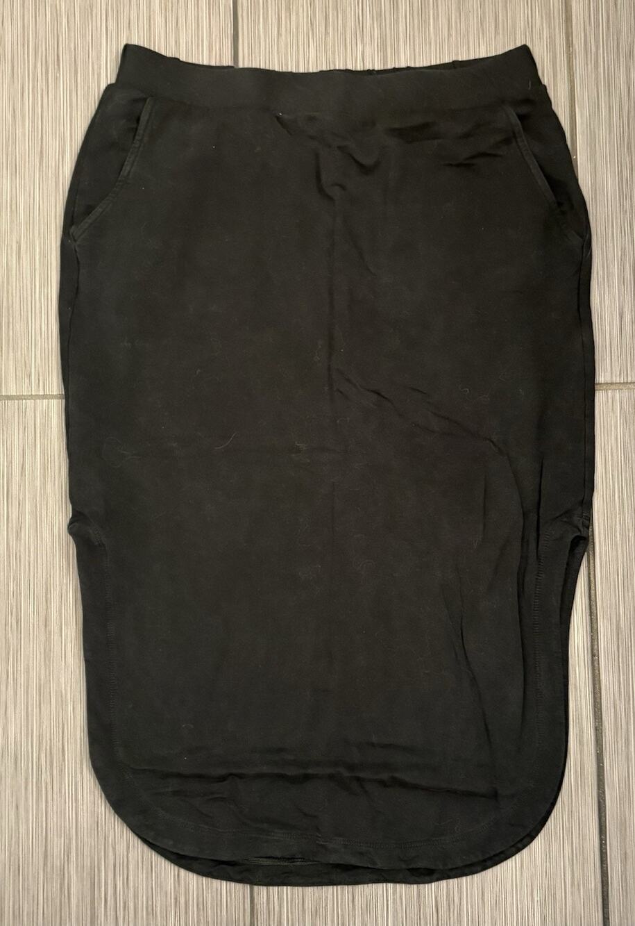 Garnet Hill Black Pull On Midi Skirt Side Slits Size Small Lyocell Classic Terry